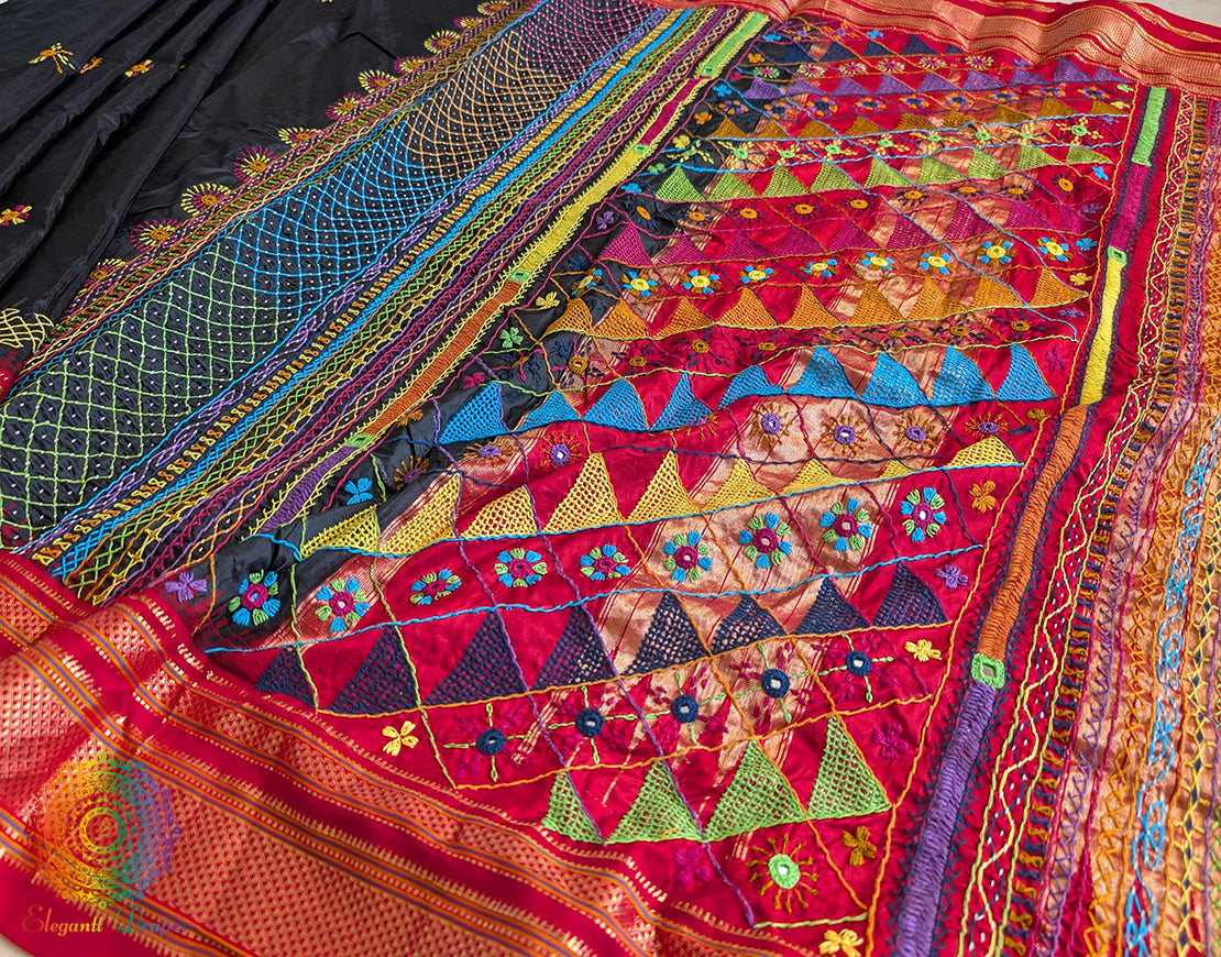 Black Lambani Handwork Pure Ilkal Silk Saree – Ilkal Handloom Saree Online India | Elegantt Drapes