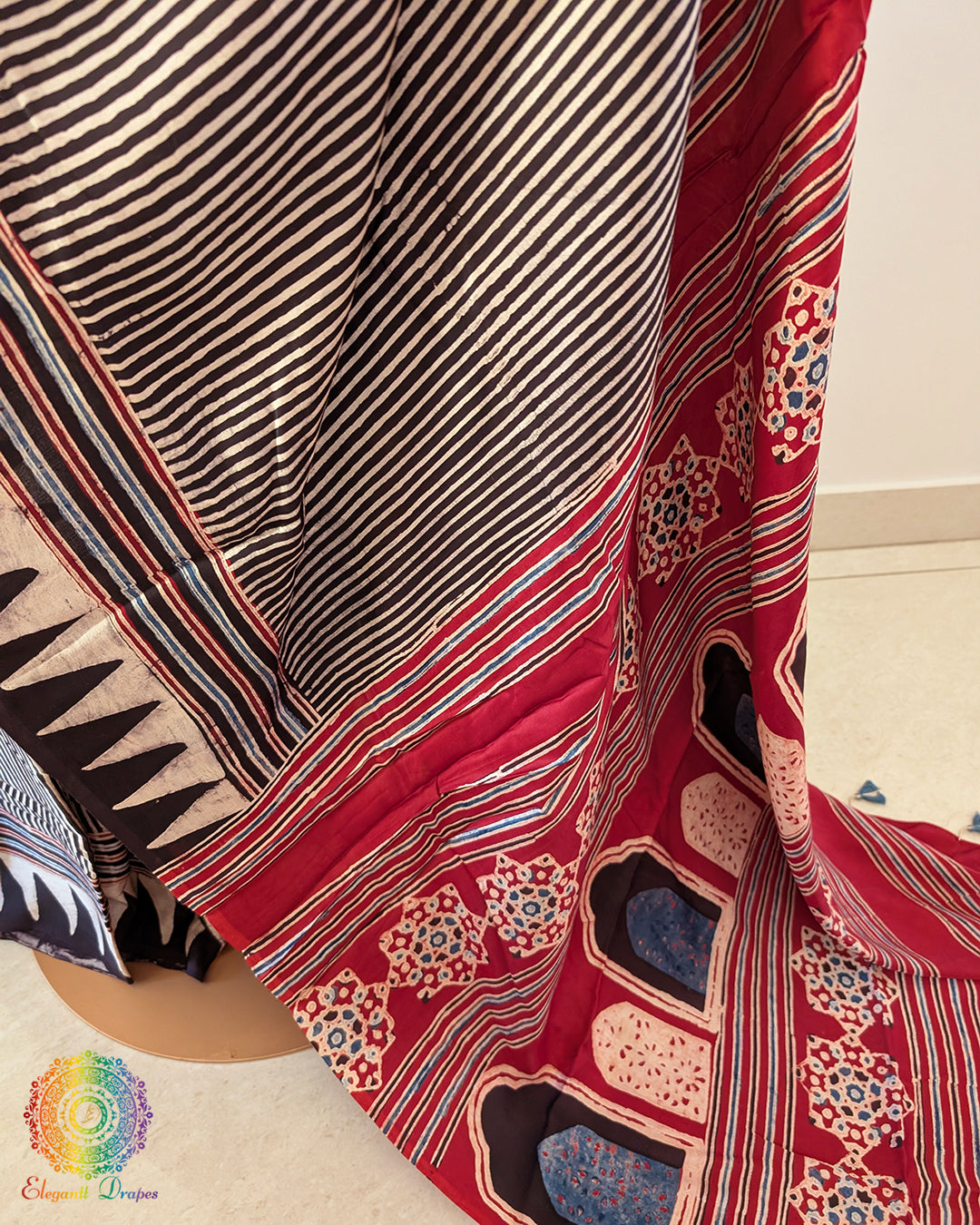 Black Red Modal Silk Ajrakh Saree – Ajrakh Saree Online India | Elegantt Drapes