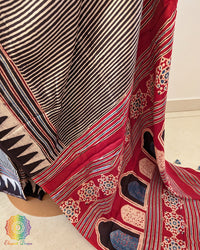Black Red Modal Silk Ajrakh Saree – Ajrakh Saree Online India | Elegantt Drapes