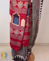 Black Red Modal Silk Ajrakh Saree – Ajrakh Saree Online India | Elegantt Drapes