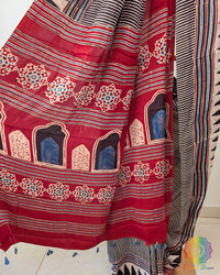 Black Red Modal Silk Ajrakh Saree – Ajrakh Saree Online India | Elegantt Drapes