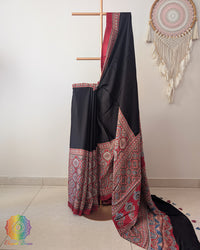 Black Red Modal Silk Ajrakh Saree 2 – Ajrakh Saree Online India | Elegantt Drapes