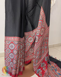Black Red Modal Silk Ajrakh Saree 2 – Ajrakh Saree Online India | Elegantt Drapes