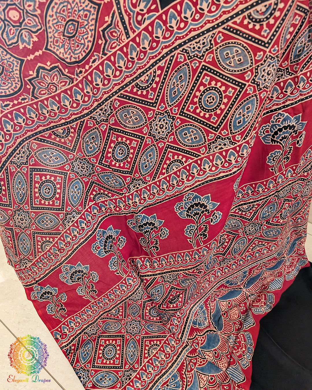 Black Red Modal Silk Ajrakh Saree 2 – Ajrakh Saree Online India | Elegantt Drapes