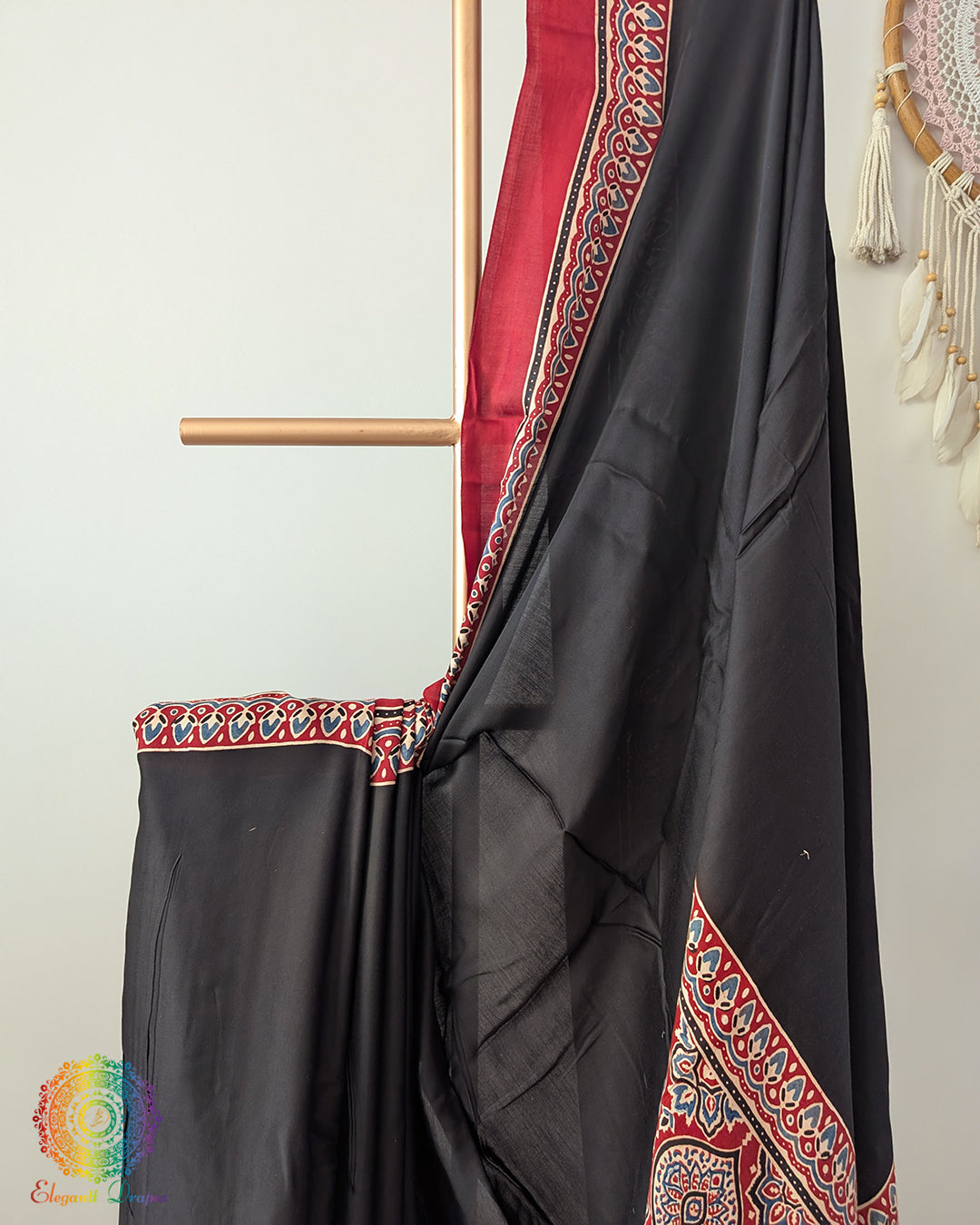 Black Red Modal Silk Ajrakh Saree 2 – Ajrakh Saree Online India | Elegantt Drapes