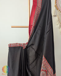Black Red Modal Silk Ajrakh Saree 2 – Ajrakh Saree Online India | Elegantt Drapes