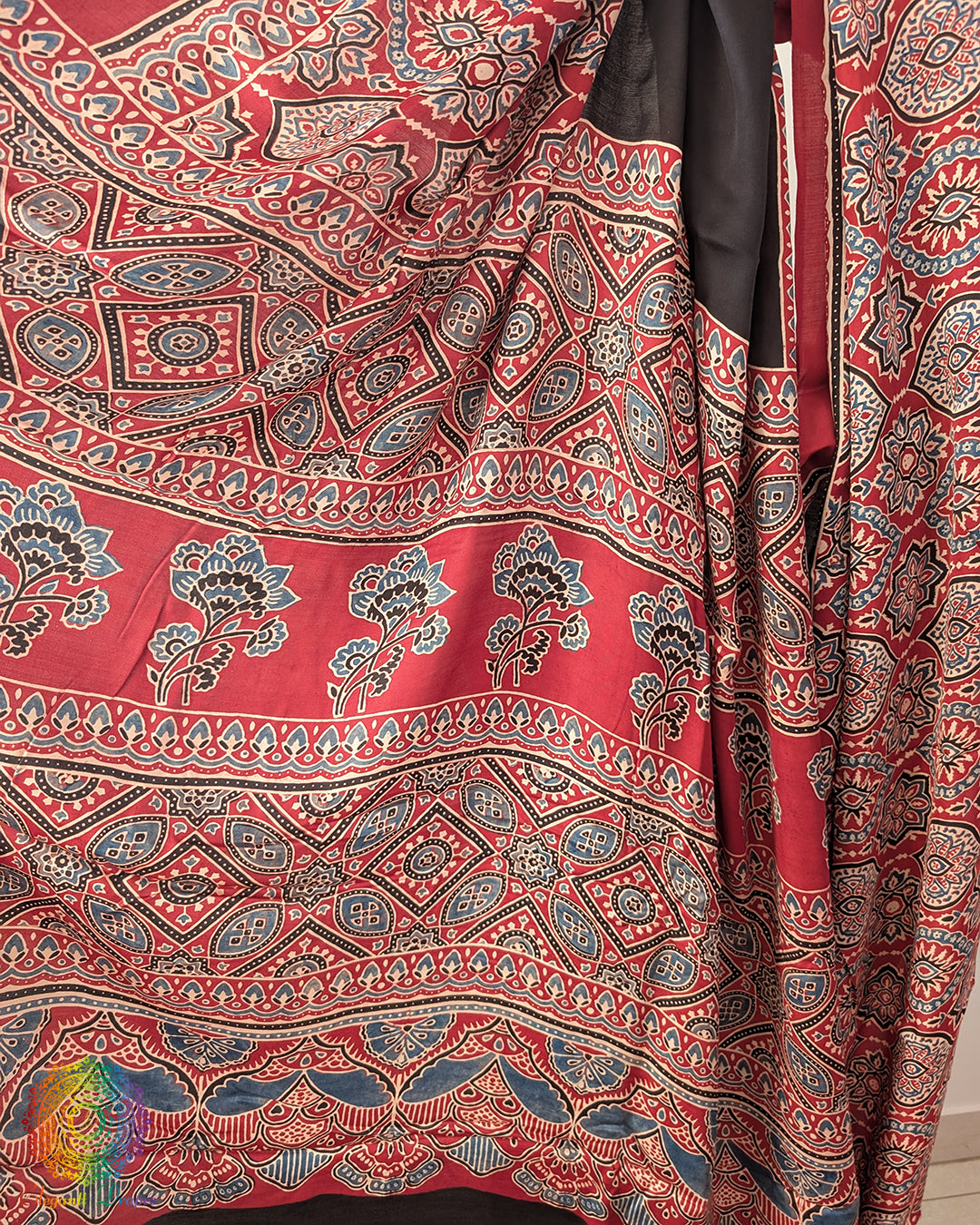 Black Red Modal Silk Ajrakh Saree 2 – Ajrakh Saree Online India | Elegantt Drapes