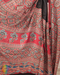 Black Red Modal Silk Ajrakh Saree 2 – Ajrakh Saree Online India | Elegantt Drapes