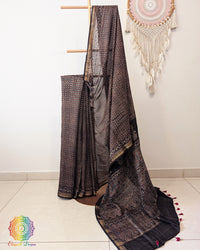 Black Chanderi Ajrakh Saree – Ajrakh Saree Online India | Elegantt Drapes