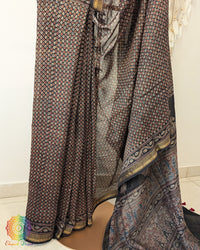 Black Chanderi Ajrakh Saree – Ajrakh Saree Online India | Elegantt Drapes