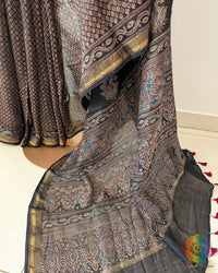 Black Chanderi Ajrakh Saree – Ajrakh Saree Online India | Elegantt Drapes