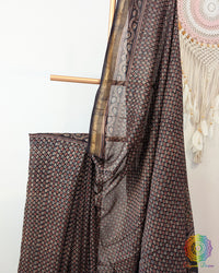 Black Chanderi Ajrakh Saree – Ajrakh Saree Online India | Elegantt Drapes