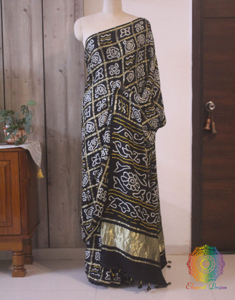 Black Gharchola Pure Gaji Silk Bandhani Saree Saree – Handloom Saree Online India | Elegantt Drapes