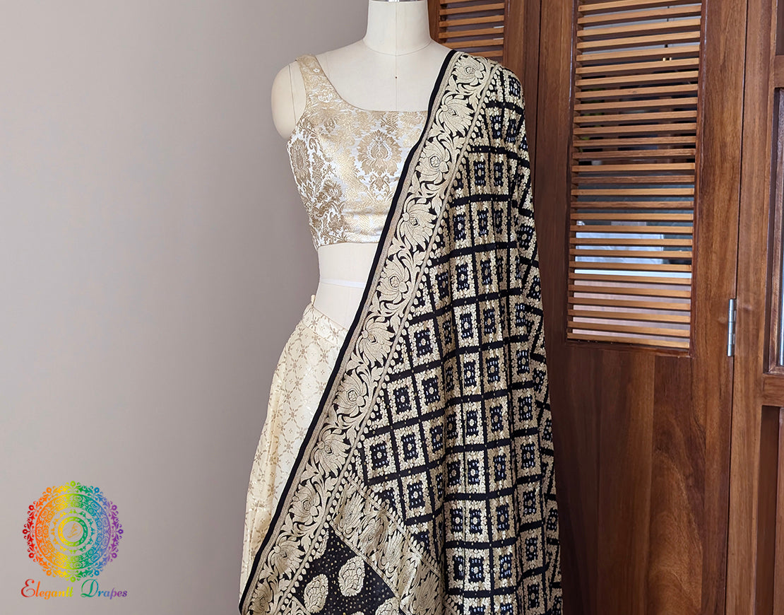 Black Banarasi Bandhani Georgette Dupatta – Bandhani Saree Online India | Elegantt Drapes