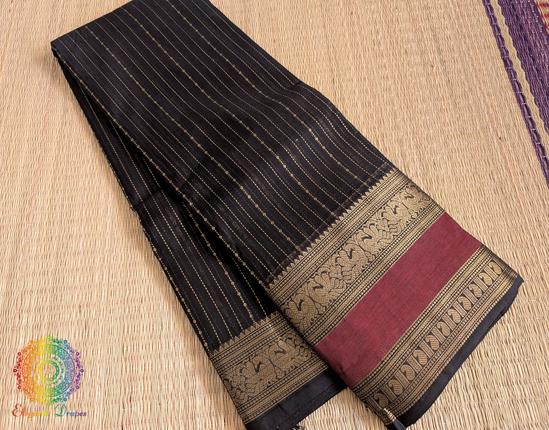 Black Pure Kanchi Cotton Saree 2 – Handloom Saree Online India | Elegantt Drapes