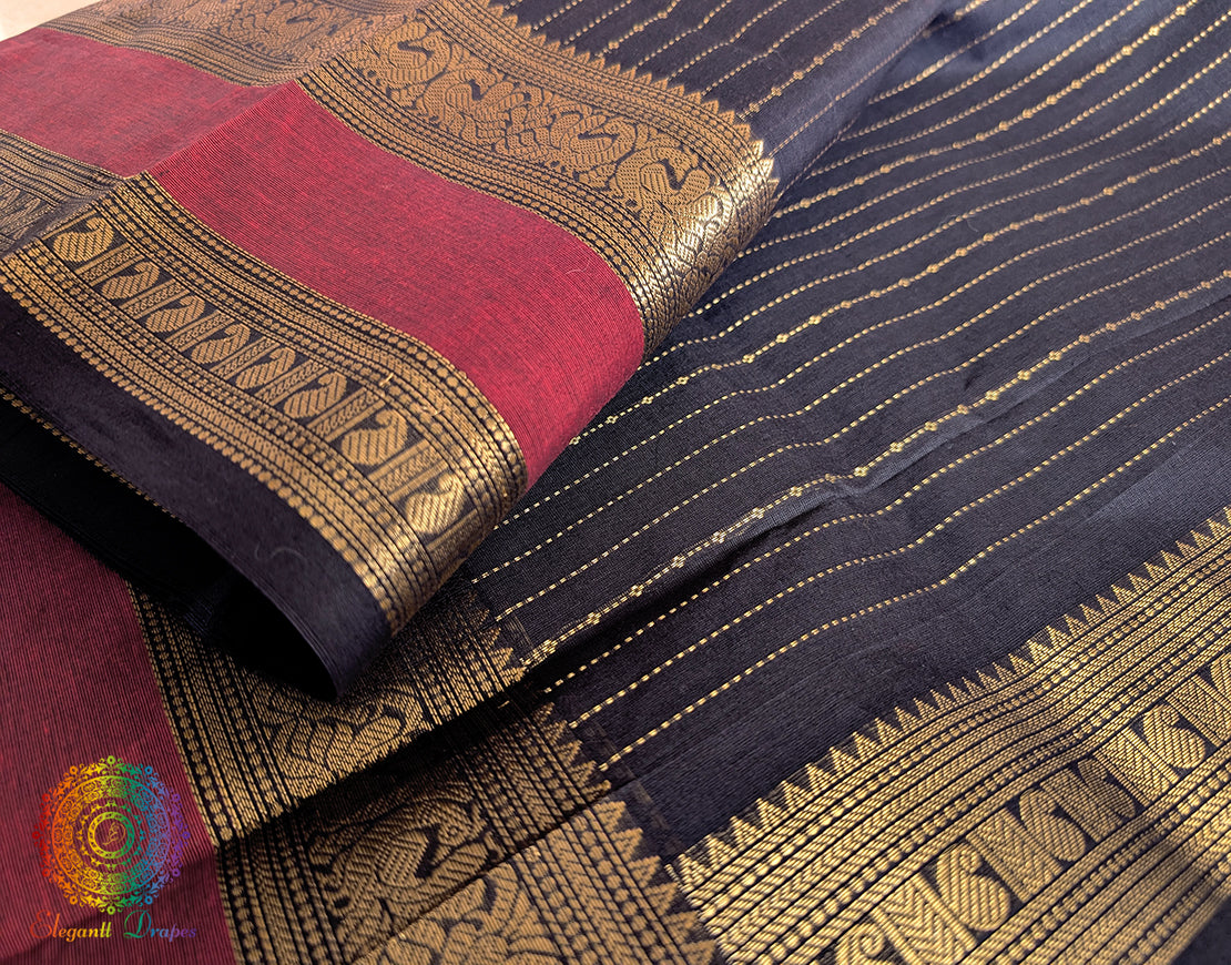 Black Pure Kanchi Cotton Saree 2 – Handloom Saree Online India | Elegantt Drapes