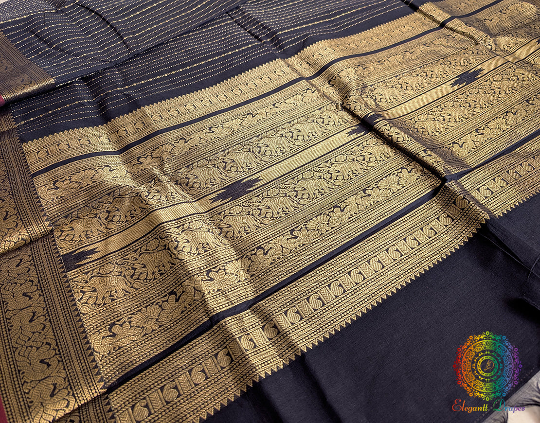 Black Pure Kanchi Cotton Saree 2 – Handloom Saree Online India | Elegantt Drapes