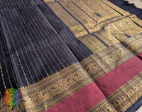 Black Pure Kanchi Cotton Saree 2 – Handloom Saree Online India | Elegantt Drapes