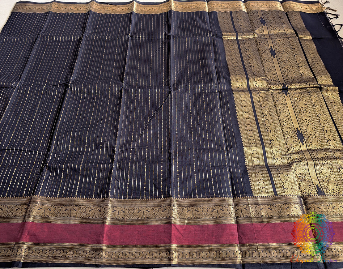 Black Pure Kanchi Cotton Saree 2 – Handloom Saree Online India | Elegantt Drapes