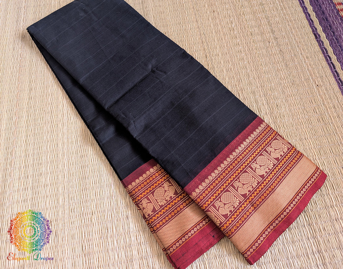 Black Pure Kanchi Cotton Saree 3 – Handloom Saree Online India | Elegantt Drapes