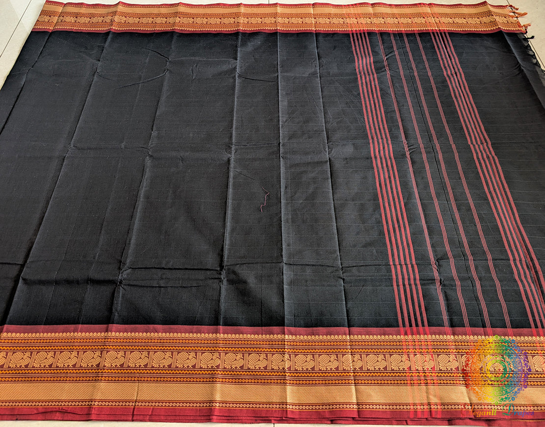 Black Pure Kanchi Cotton Saree 3 – Handloom Saree Online India | Elegantt Drapes