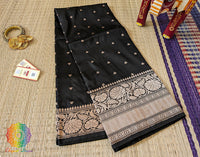 Black Pure Banarasi Handloom Katan Silk Saree – Handloom Saree Online India | Elegantt Drapes