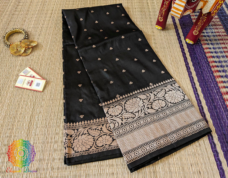 Black Pure Banarasi Handloom Katan Silk Saree – Handloom Saree Online India | Elegantt Drapes