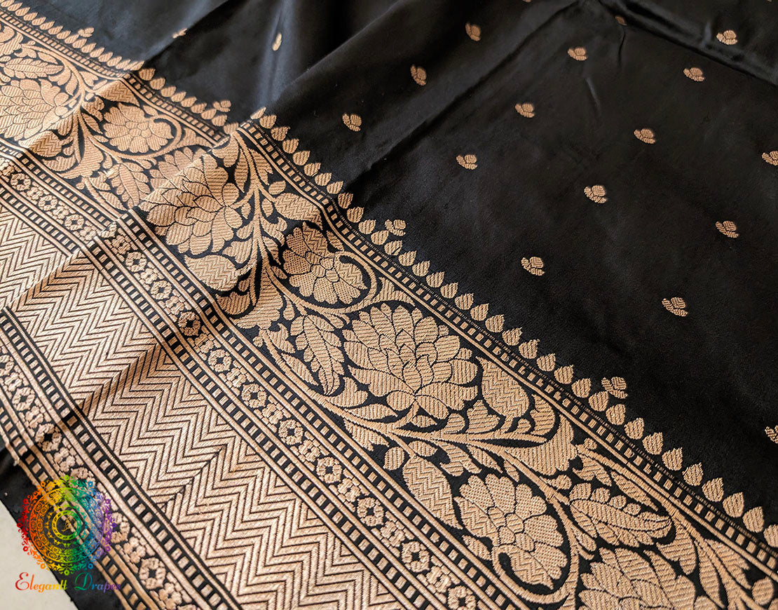 Black Pure Banarasi Handloom Katan Silk Saree – Handloom Saree Online India | Elegantt Drapes