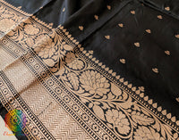Black Pure Banarasi Handloom Katan Silk Saree – Handloom Saree Online India | Elegantt Drapes