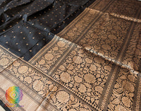 Black Pure Banarasi Handloom Katan Silk Saree – Handloom Saree Online India | Elegantt Drapes