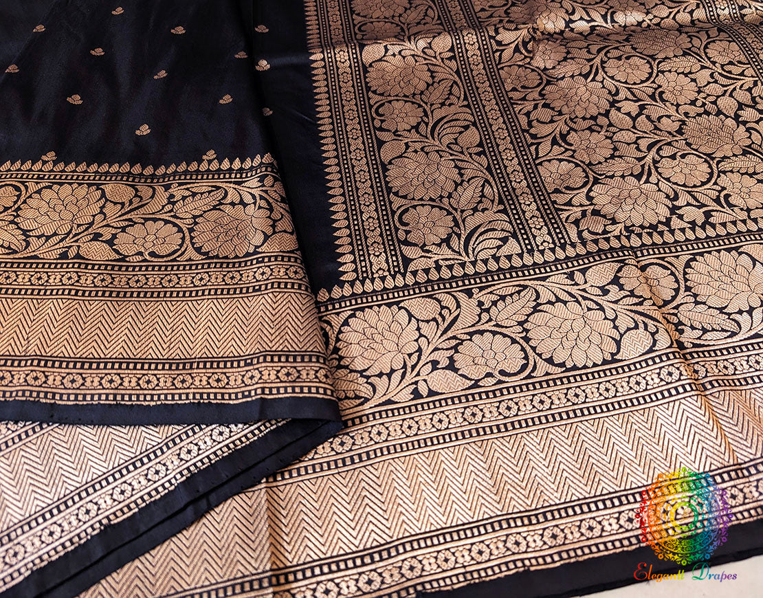 Black Pure Banarasi Handloom Katan Silk Saree – Handloom Saree Online India | Elegantt Drapes