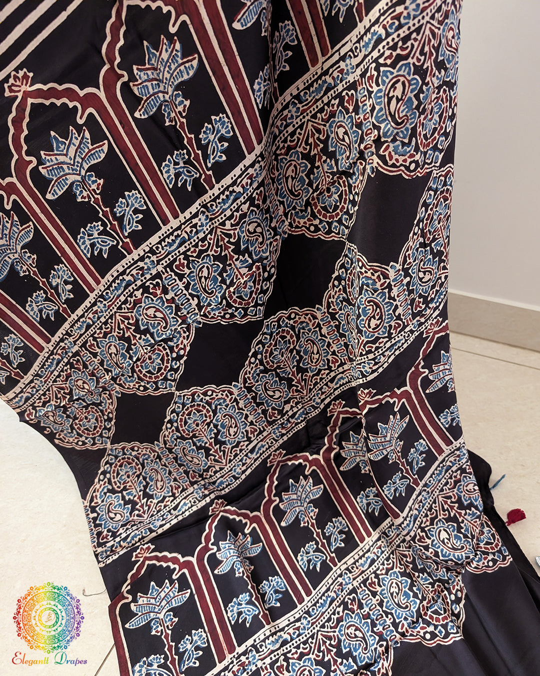 Black Modal Silk Ajrakh Saree – Ajrakh Saree Online India | Elegantt Drapes