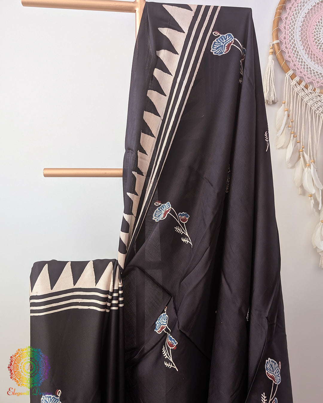 Black Modal Silk Ajrakh Saree – Ajrakh Saree Online India | Elegantt Drapes