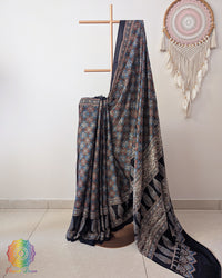 Black Modal Silk Ajrakh Saree 2 – Ajrakh Saree Online India | Elegantt Drapes