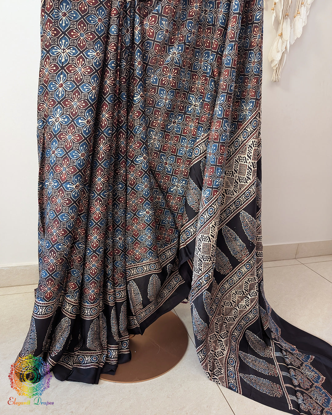 Black Modal Silk Ajrakh Saree 2 – Ajrakh Saree Online India | Elegantt Drapes