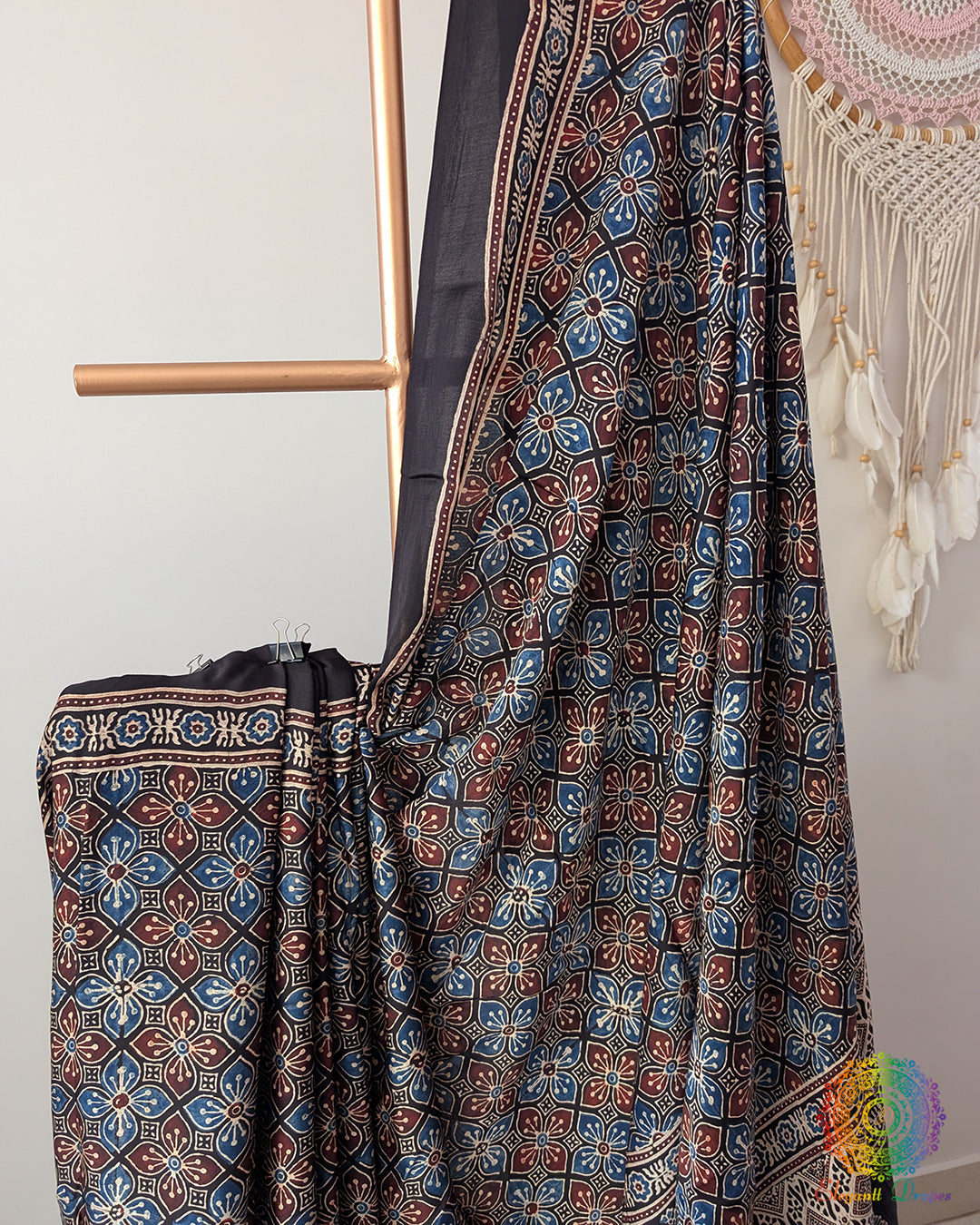 Black Modal Silk Ajrakh Saree 2 – Ajrakh Saree Online India | Elegantt Drapes