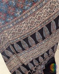Black Modal Silk Ajrakh Saree 2 – Ajrakh Saree Online India | Elegantt Drapes