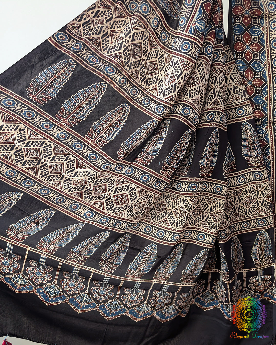 Black Modal Silk Ajrakh Saree 2 – Ajrakh Saree Online India | Elegantt Drapes