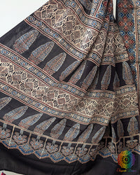 Black Modal Silk Ajrakh Saree 2 – Ajrakh Saree Online India | Elegantt Drapes