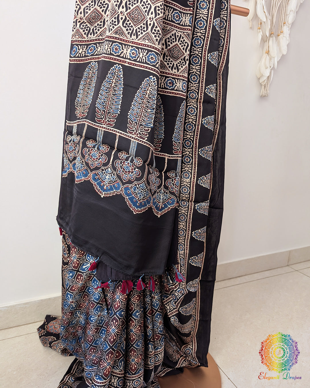 Black Modal Silk Ajrakh Saree 2 – Ajrakh Saree Online India | Elegantt Drapes