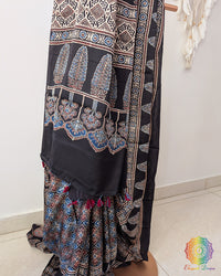 Black Modal Silk Ajrakh Saree 2 – Ajrakh Saree Online India | Elegantt Drapes