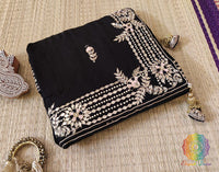 Black Pure Organza Gota Patti Handwork Saree – Handloom Saree Online India | Elegantt Drapes
