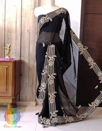 Black Pure Organza Gota Patti Handwork Saree – Handloom Saree Online India | Elegantt Drapes