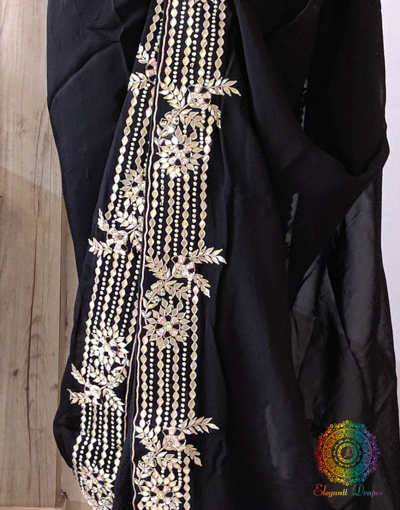 Black Pure Organza Gota Patti Handwork Saree – Handloom Saree Online India | Elegantt Drapes