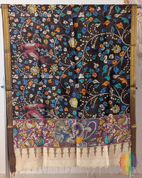 Black Kalamkari Pure Bangalore Silk Dupatta – Handloom Saree Online India | Elegantt Drapes