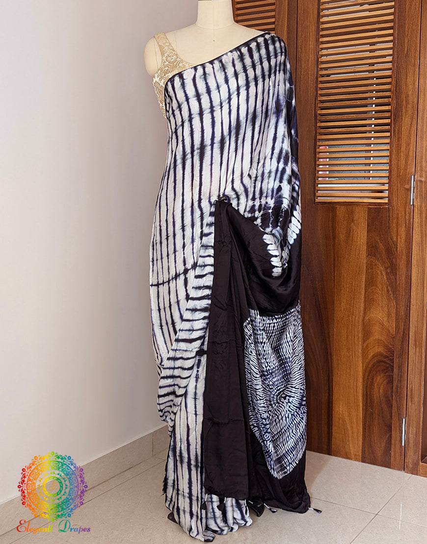 Black Modal Silk Shibori Saree – Handloom Saree Online India | Elegantt Drapes