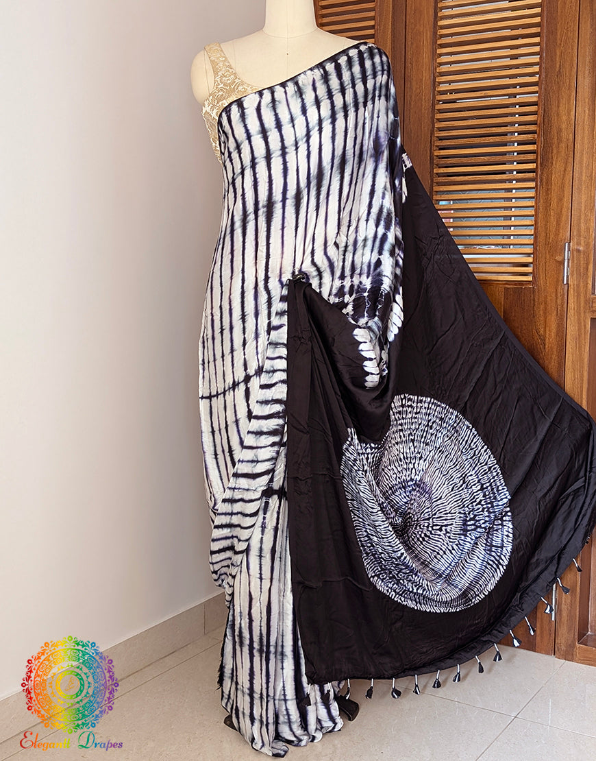 Black Modal Silk Shibori Saree – Handloom Saree Online India | Elegantt Drapes