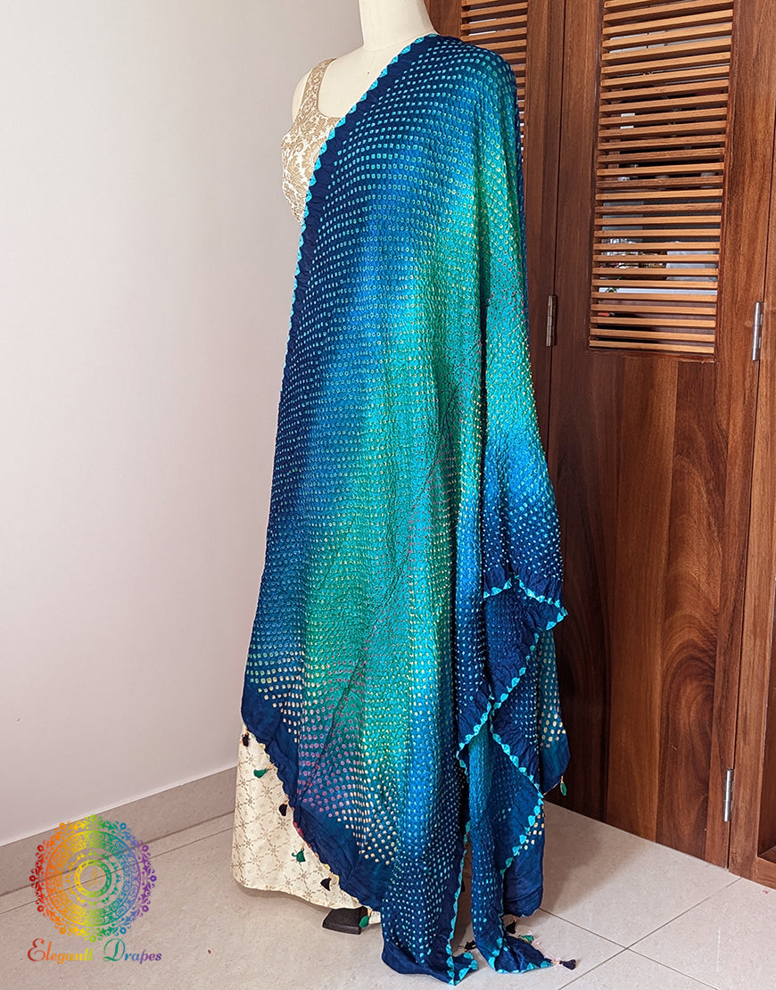 Blue Cyan Gaji Silk Bandhani Dupatta