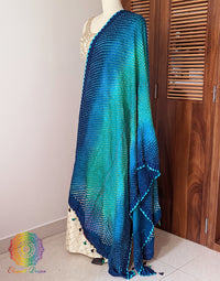 Blue Cyan Gaji Silk Bandhani Dupatta