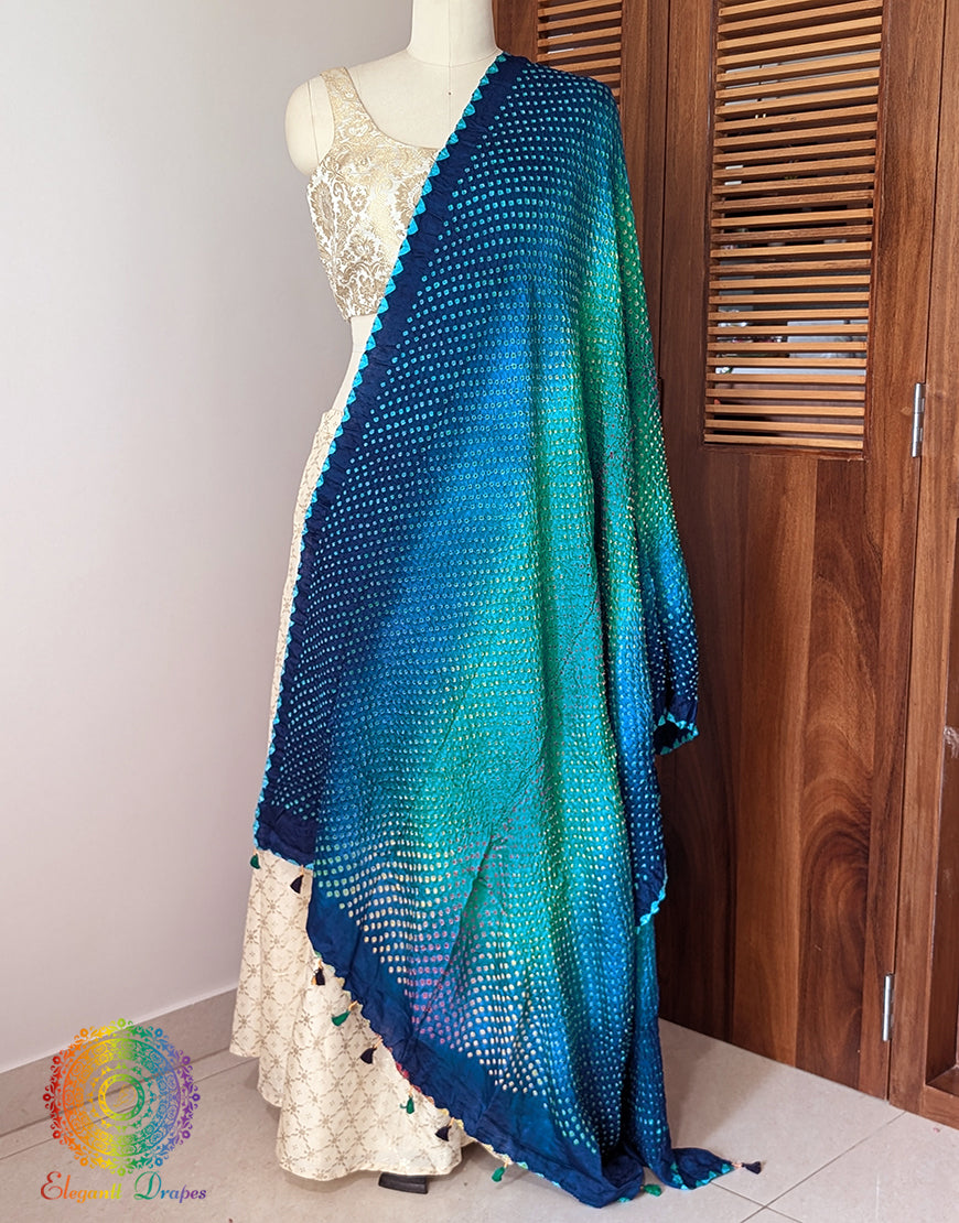 Blue Cyan Gaji Silk Bandhani Dupatta